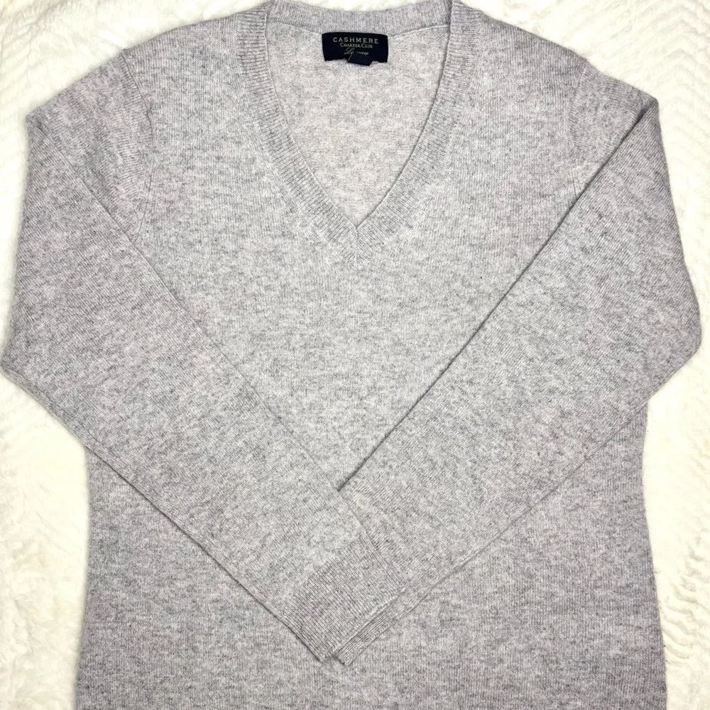 Charter Club 100% Cashmere Gray V-Neck Sweater | Soft Lightweight Classic Knit - Picture 1 of 3